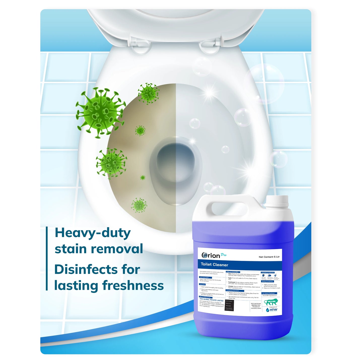 Orion Pro Toilet Cleaner – 5 Litre|Heavy-Duty Disinfecting Toilet & Urinal Cleaner for Professional and Home Hygiene