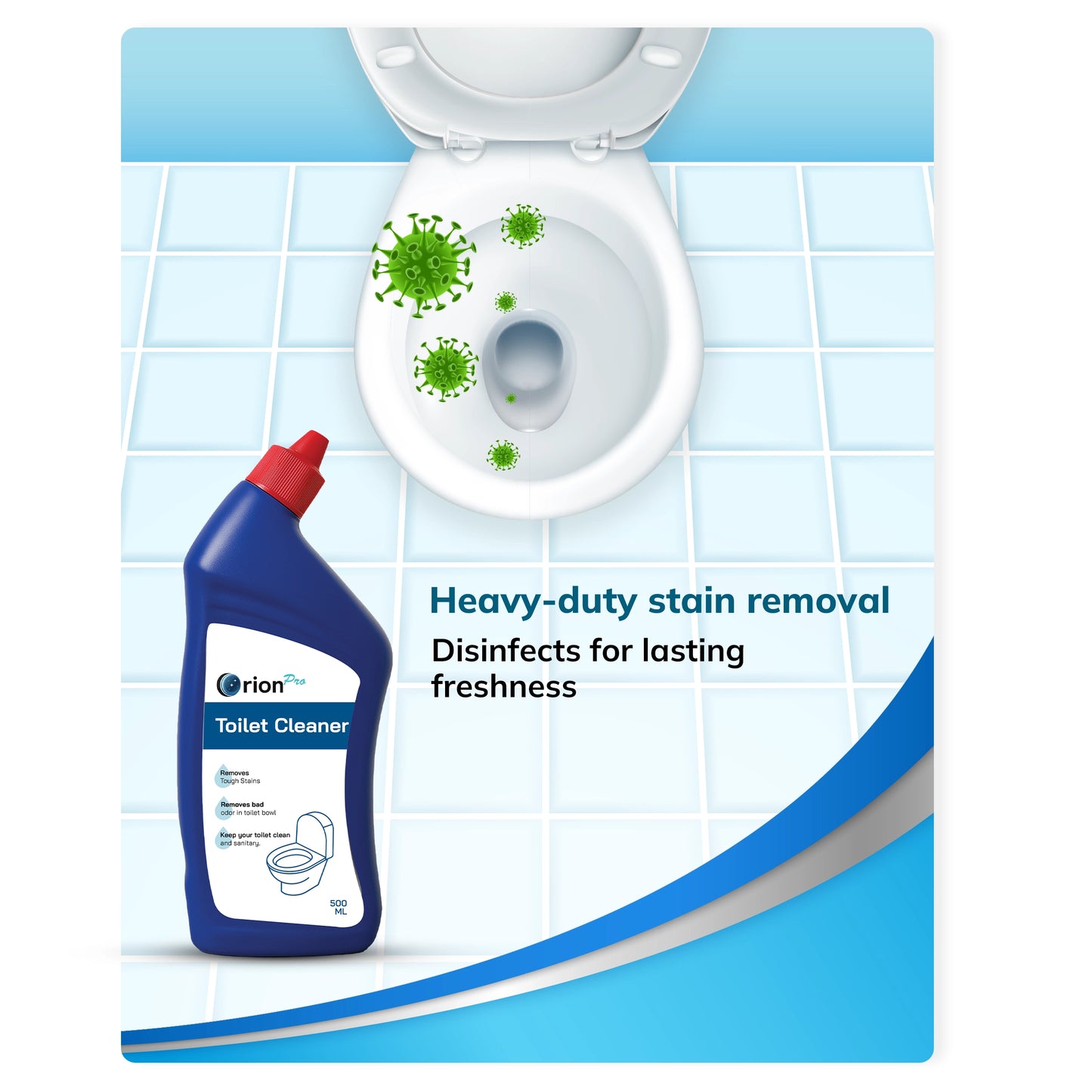 Orion Pro Toilet Cleaner – 500ml (Pack of 2) | Heavy-Duty Disinfecting Toilet & Urinal Cleaner for Professional and Home Hygiene