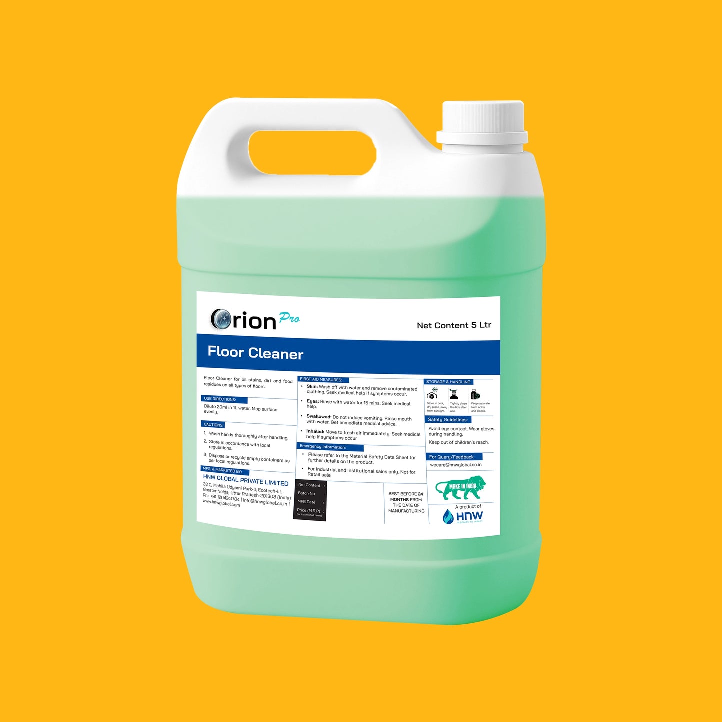 Orion Pro Floor Cleaner Concentrate – 5 Litre | Concentrated Floor Cleaner for Commercial, Industrial & Home Use