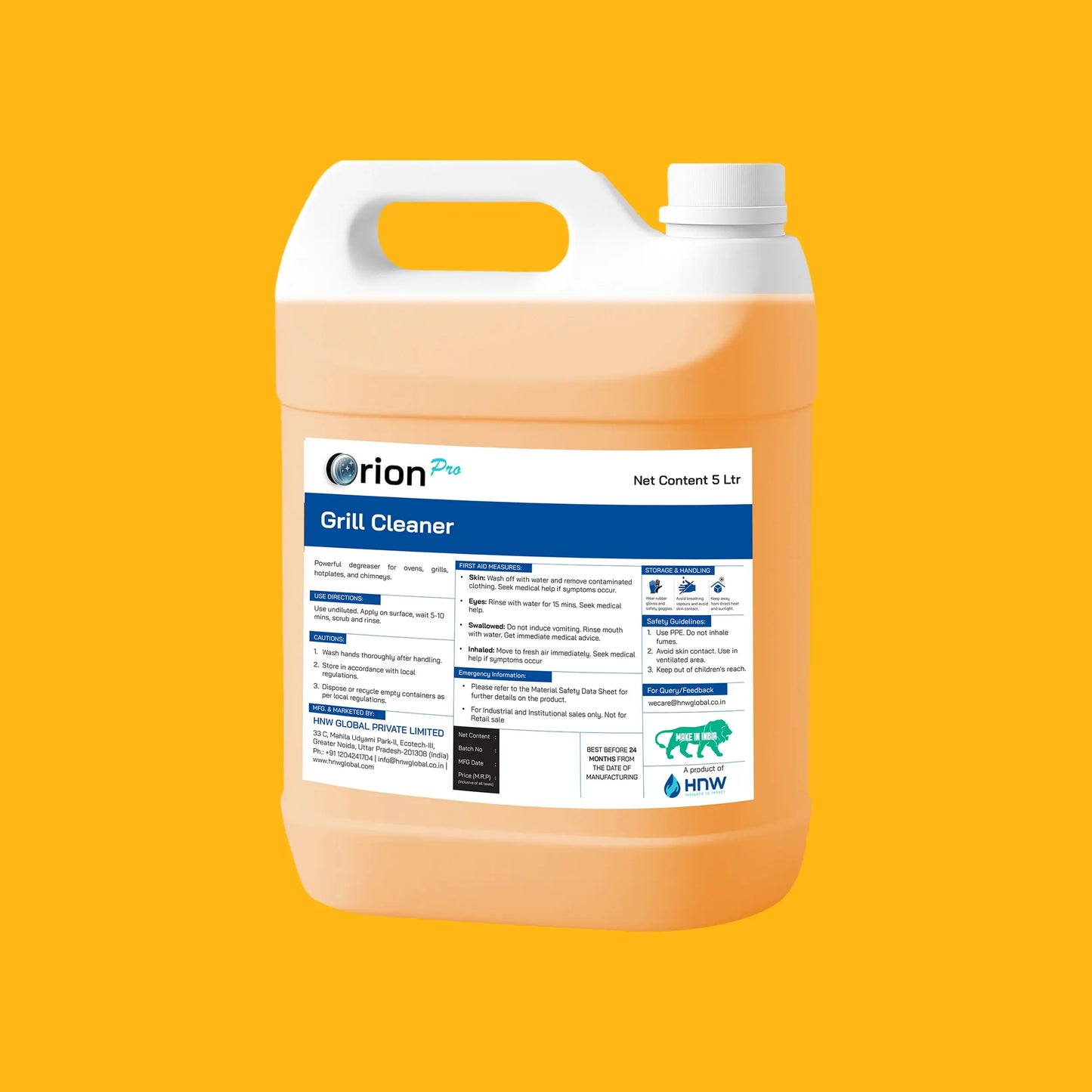 Orion Pro Grill Cleaner – 5 litre | Heavy Duty Degreaser for Grills, Ovens & Commercial Kitchen Equipment