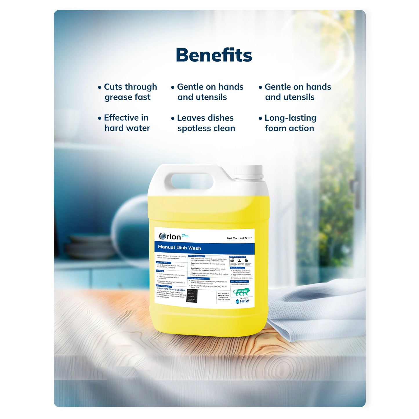 Orion Pro Manual Dishwash – 5 Litre | Concentrated Liquid Detergent