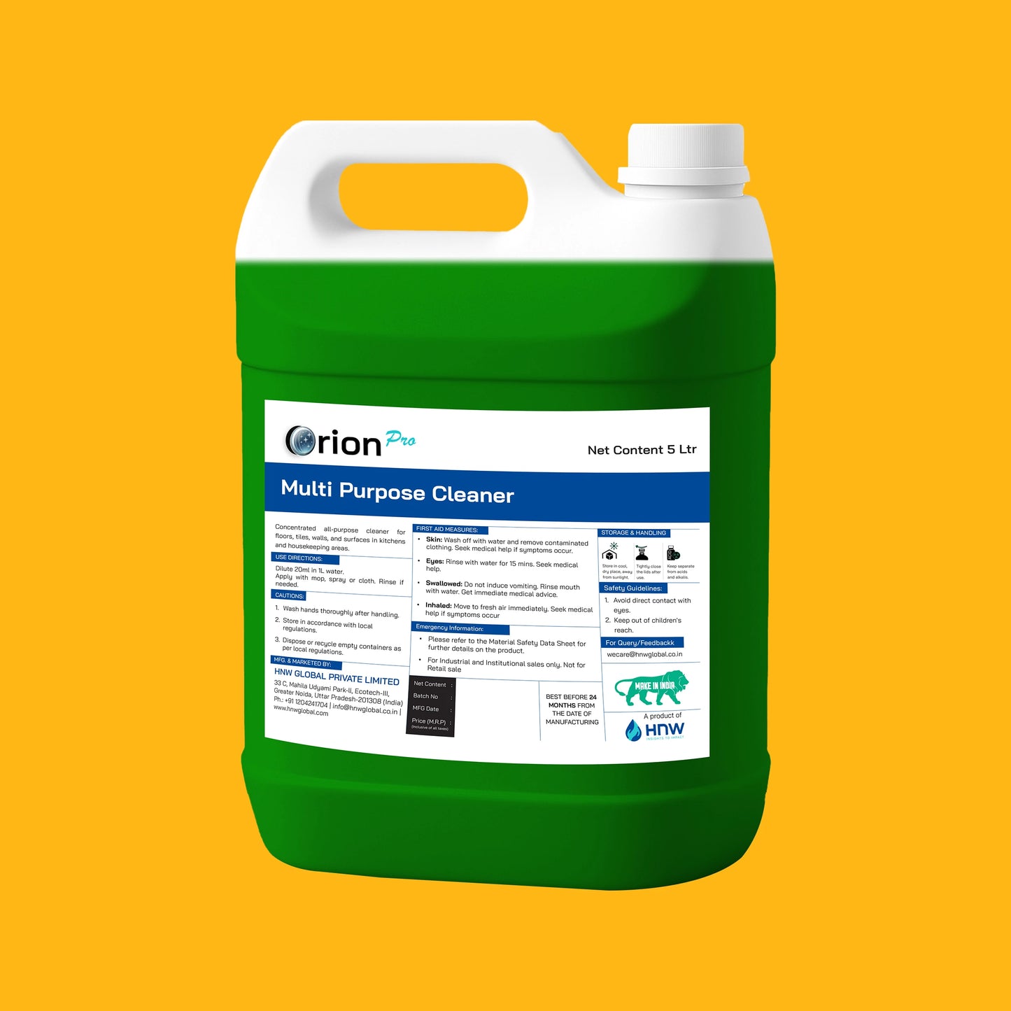 Orion Pro Multi-Purpose Cleaner - 5 Litre | Concentrated All Surface Cleaning Solution