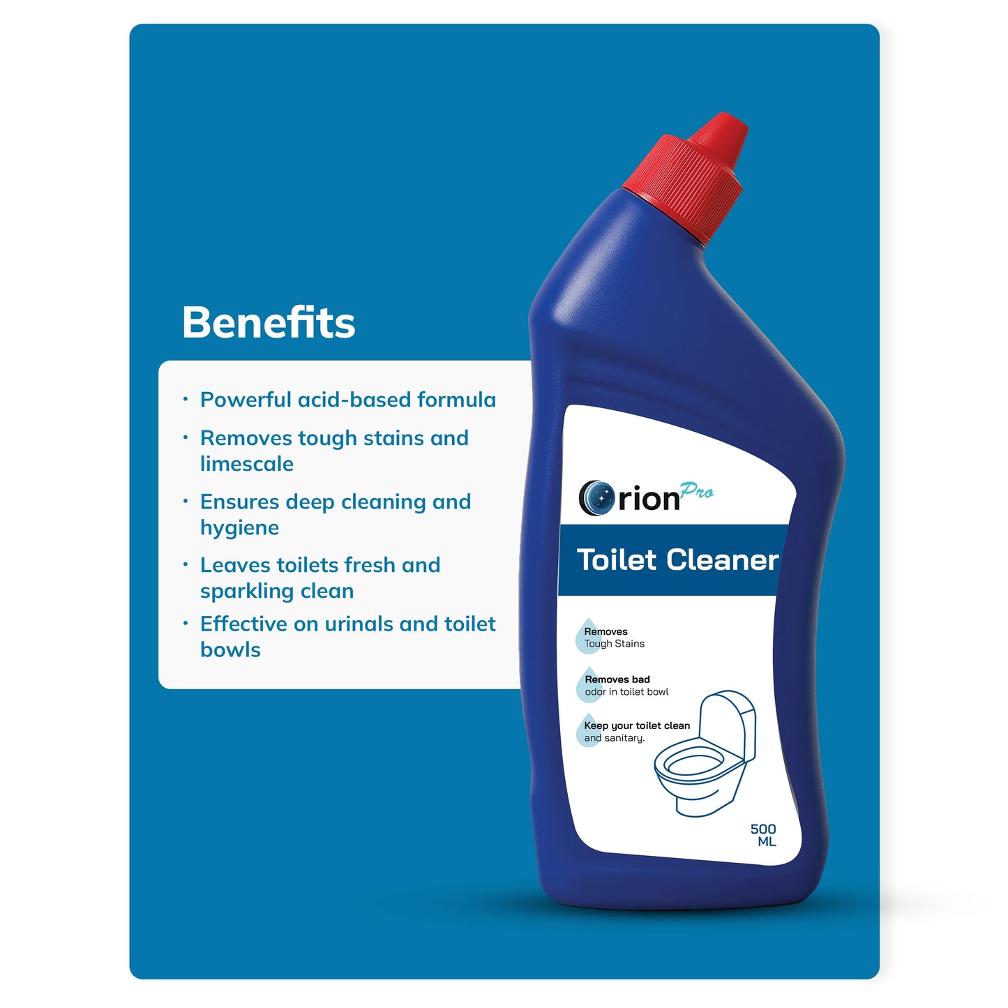 Orion Pro Toilet Cleaner – 500ml |Heavy-Duty Disinfecting Toilet & Urinal Cleaner for Professional and Home Hygiene